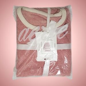 American Eagle Pajama Set Waffle Plush Long Sleeve Shirt & Shorts Cherry NWT